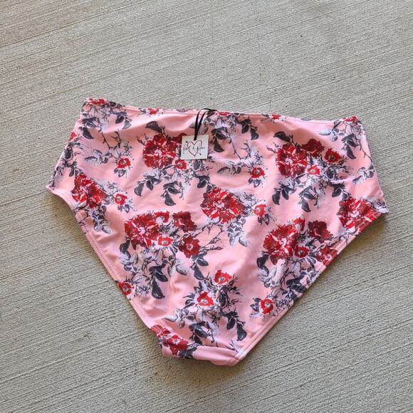 Peek & Beau ASOS Pink Floral High Waist Bikini Bottom NWT UK 18 US 14 NWT - Picture 2 of 5